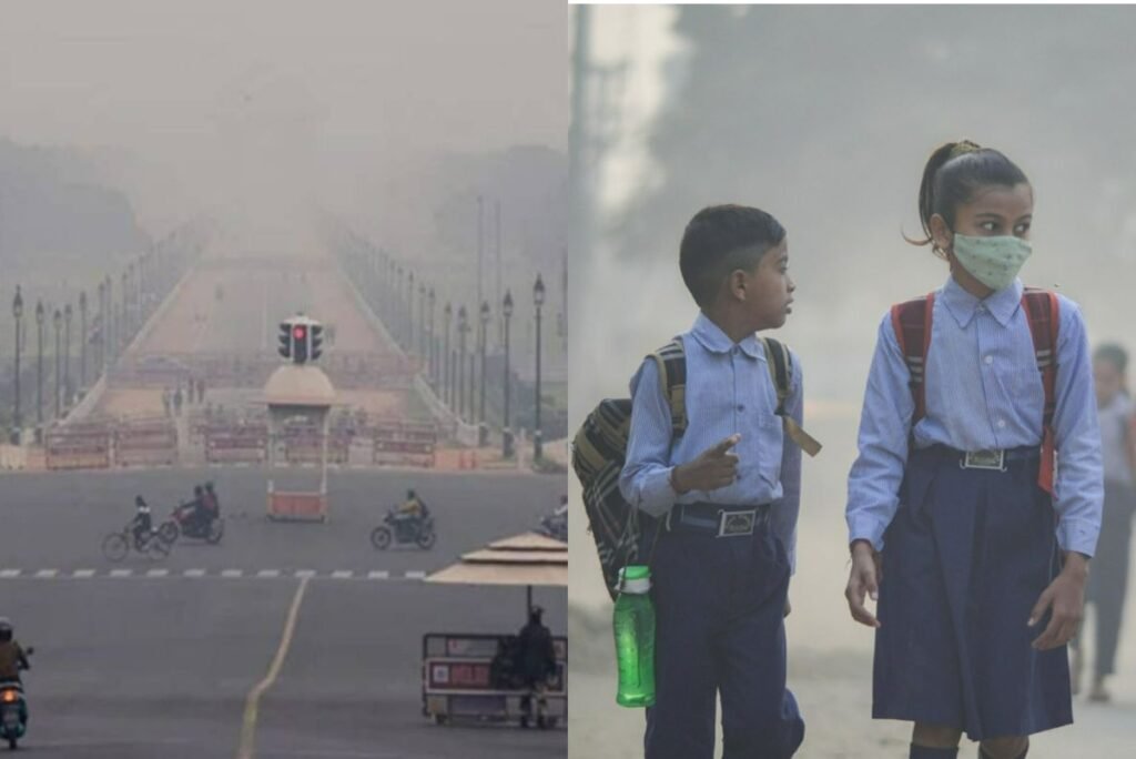 People are walking on Kartavya Path even though there is a lot of smog in the air. The air quality in the national capital of New Delhi is considered to be very poor, with an Air Quality Index (AQI) of 309.