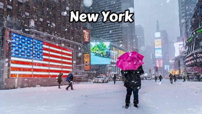 Walking In Snow - Snowfall Times Square NYC Winter